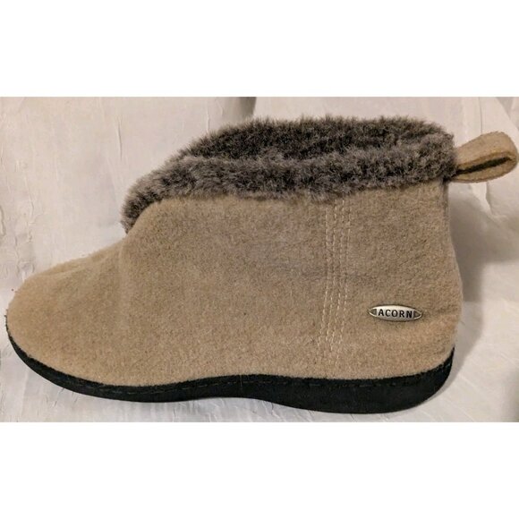Acorn Slippers Booties Wool Faux Fur Lined Brown Tan Winter Cozy Womens Sz 8-9 - Picture 12 of 14